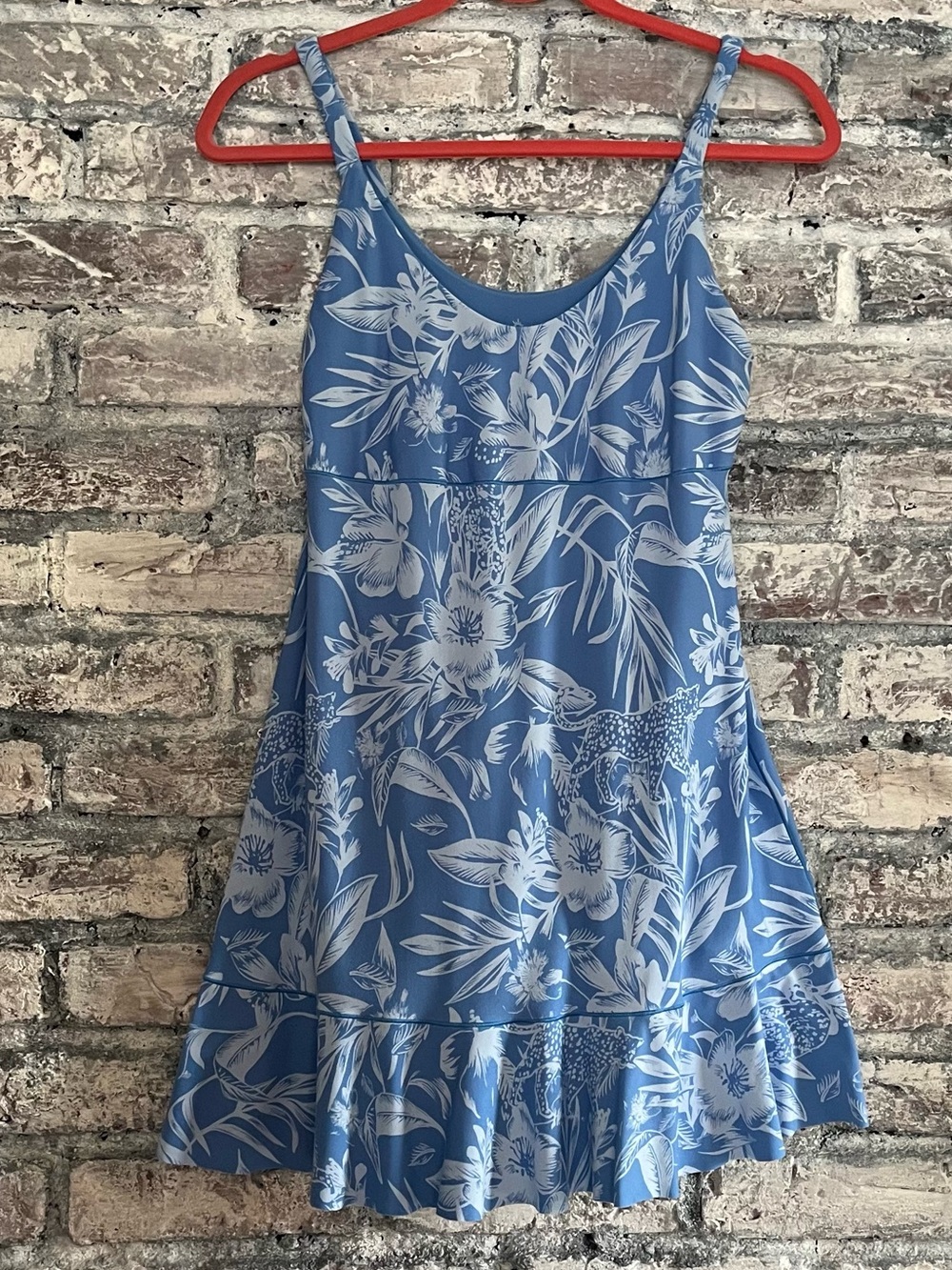 aerie Blue Tropical Print Sundress with build in shorts with pockets, flowy NWOT
